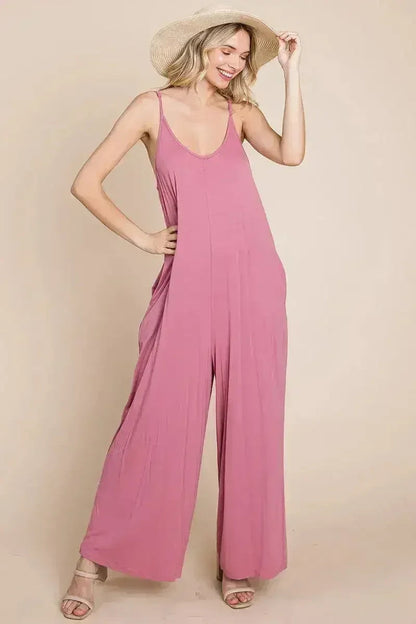 Sleeveless Wide Leg Pocketed Jumpsuit