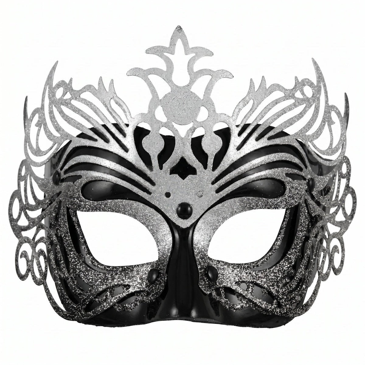 Midnight Elegance: Black &amp; Silver Masquerade Mask