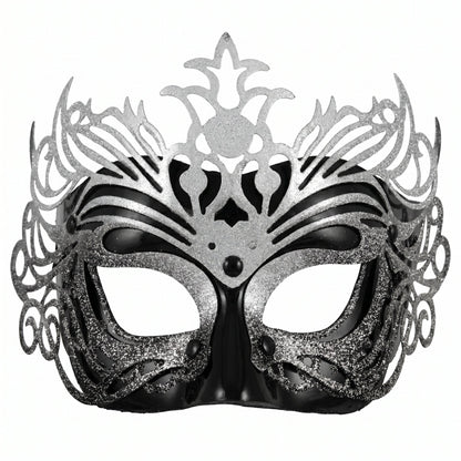 Midnight Elegance: Black &amp; Silver Masquerade Mask