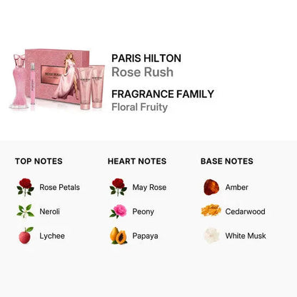 Rose Rush By Paris Hilton W 3.4oz 4pc Set EDP Spray