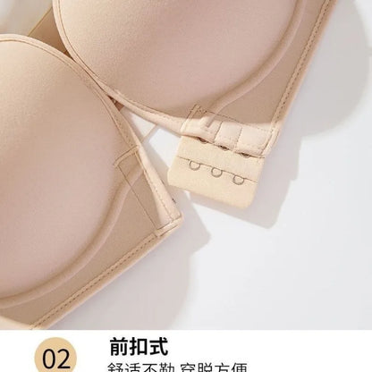 12CM Extreme Push Up Strapless Bra, Front Closure Anti-Slip Invisible Hand Cup for Small Chest, Seamless Adhesive T-Shirt Bra