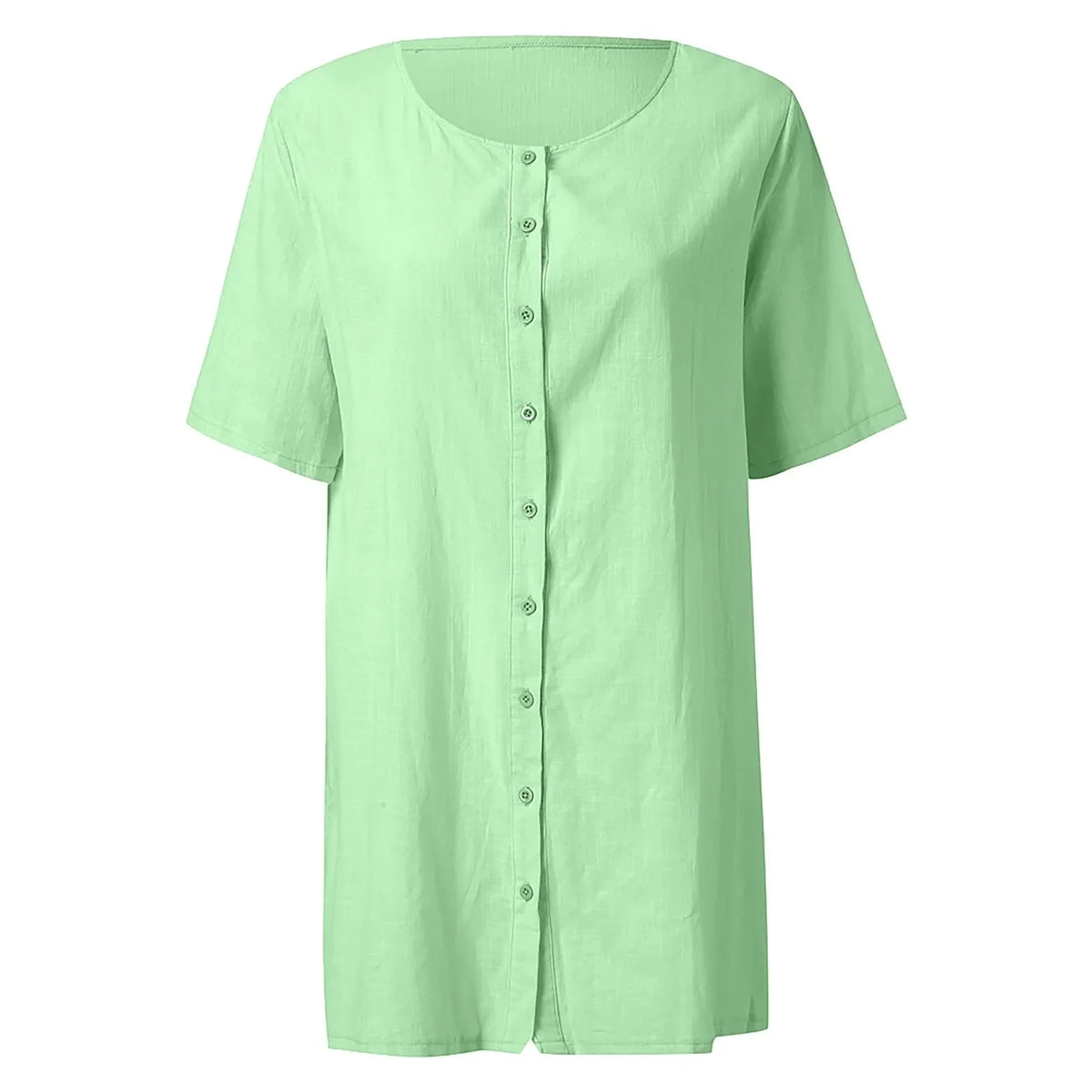 Cotton Linen Breathable And Comfortable Mid Length Oversized Button Down Half Sleeve O-neck Cardigan Casual Beach Suncreen Top