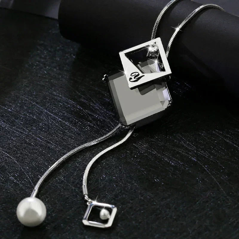 New Arrival Long Necklaces for Women 2024 Fashion Gray Crystal Choker Collier Femme Statement Necklaces &amp; Pendants Accessories
