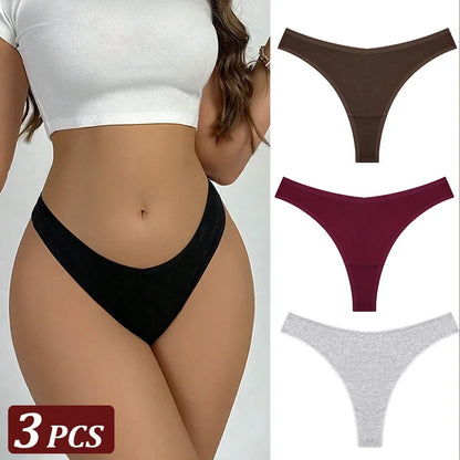 3-Piece Seamless Thong Panty Set – Soft Cotton Women&