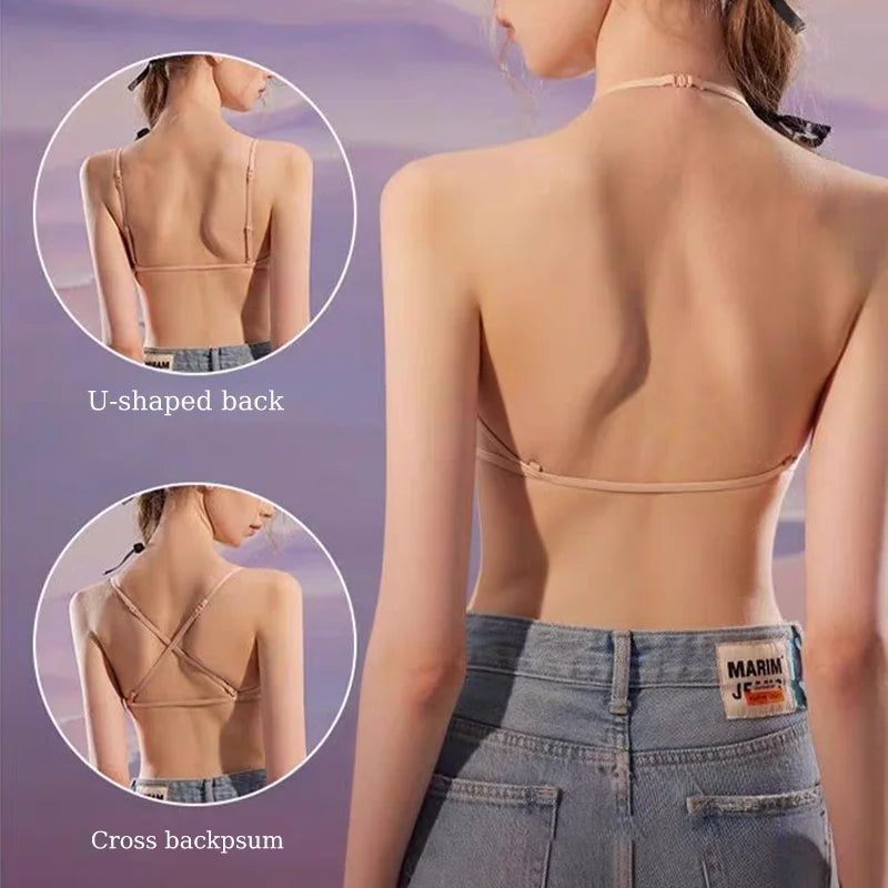 Sexy French Triangle Bra No Underwire Push-Up Front Button Beauty Back Women&