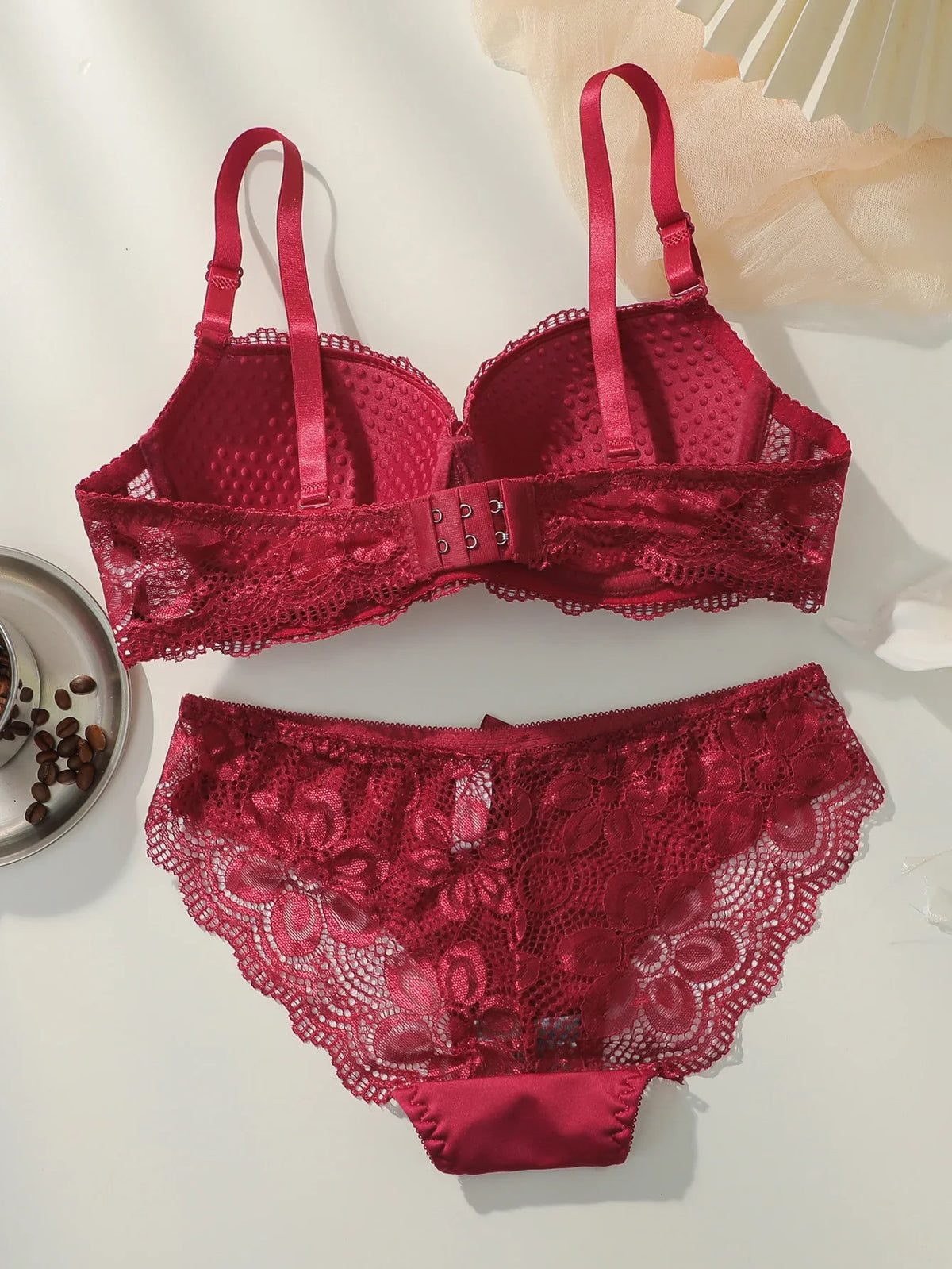 2-piece hot selling lace gathering and lifting bra set sexy women&