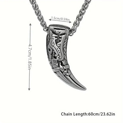 Vintage Titanium Steel Nordic Mythology Spiritual Viking Necklace Men Wolf Teeth Necklace for Men Amulet Jewelry