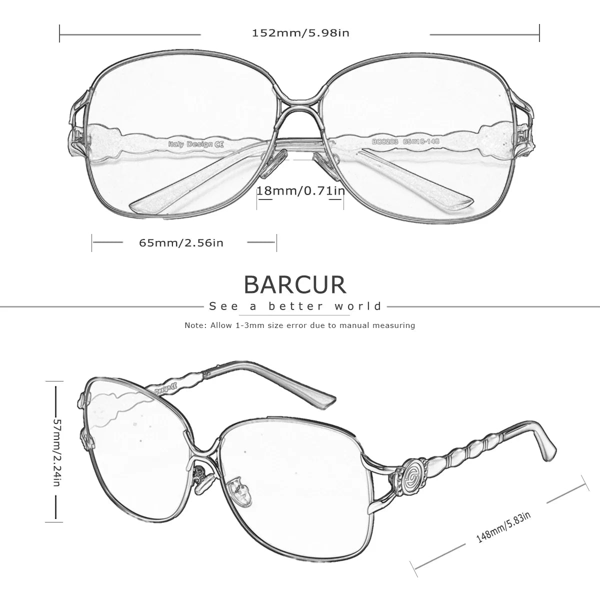 BARCUR Women’s Polarized Sunglasses – Oversized Elliptical Black Frame UV400 Protection Outdoor Fashion Mirror Leg Design High Quality Trendy Style Sunglasses for Travel Driving &amp; Summer Apparel