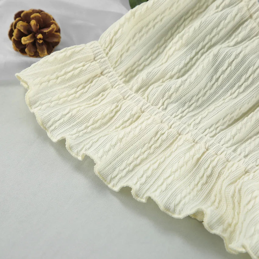 Lace Trim Ruffle Hem U-Neck Strap Cable Textured Cami &amp; Casual Shorts Loungewear Summer Pajamas Set Women Sleepwear