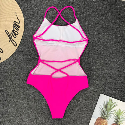 DEKA Women Solid Backless One Piece Swimsuit Sexy Bandage Swimwear Monokini High Cut Bathing Suit Swim Bodysuit