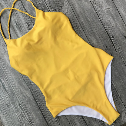 DEKA Women Solid Backless One Piece Swimsuit Sexy Bandage Swimwear Monokini High Cut Bathing Suit Swim Bodysuit