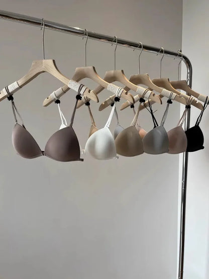Front Closure Bra French Style, Thin Straps Triangle Cup for Small Chest, Beautiful Back Seamless Bralette, Lightweight Wireless