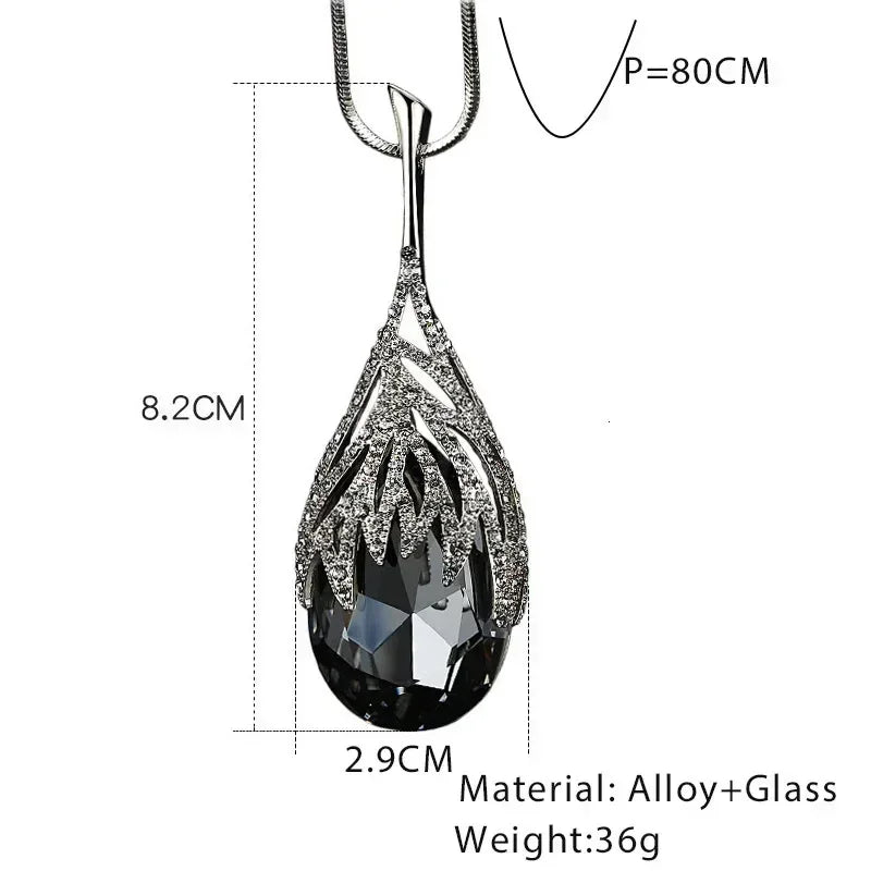 New Arrival Long Necklaces for Women 2024 Fashion Gray Crystal Choker Collier Femme Statement Necklaces &amp; Pendants Accessories