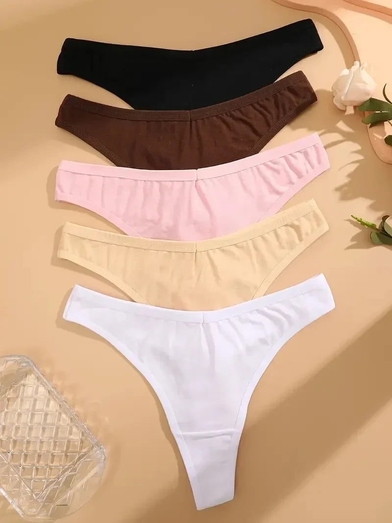 Premium Cotton G-String Thongs for Women — 5-Piece Set