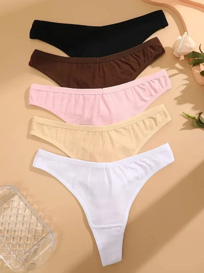 Premium Cotton G-String Thongs for Women — 5-Piece Set