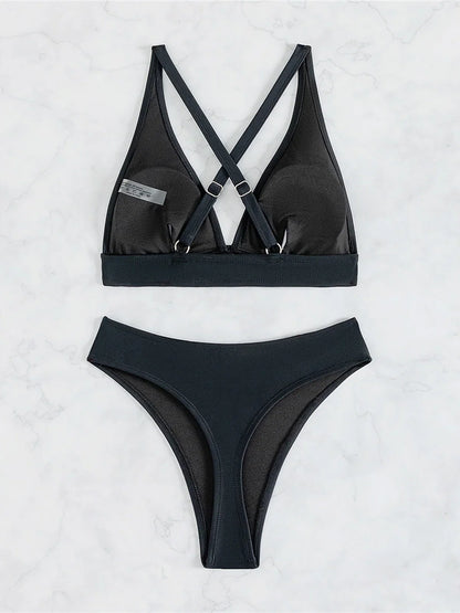 S - XL Cross Back Mini Micro Thong Bikini Female Swimsuit Women Swimwear Two-Pieces Bikini Set Bather Bathing Suit Swim V5022