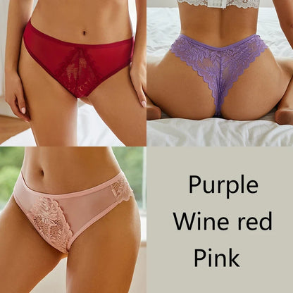 3-Piece Lace Thong Set for Women — Sexy Low-Rise G-String Panties