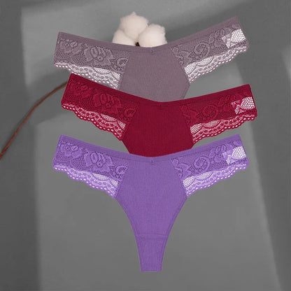 Soft Cotton Thong Panties Set — Lace G-String Underwear for Women