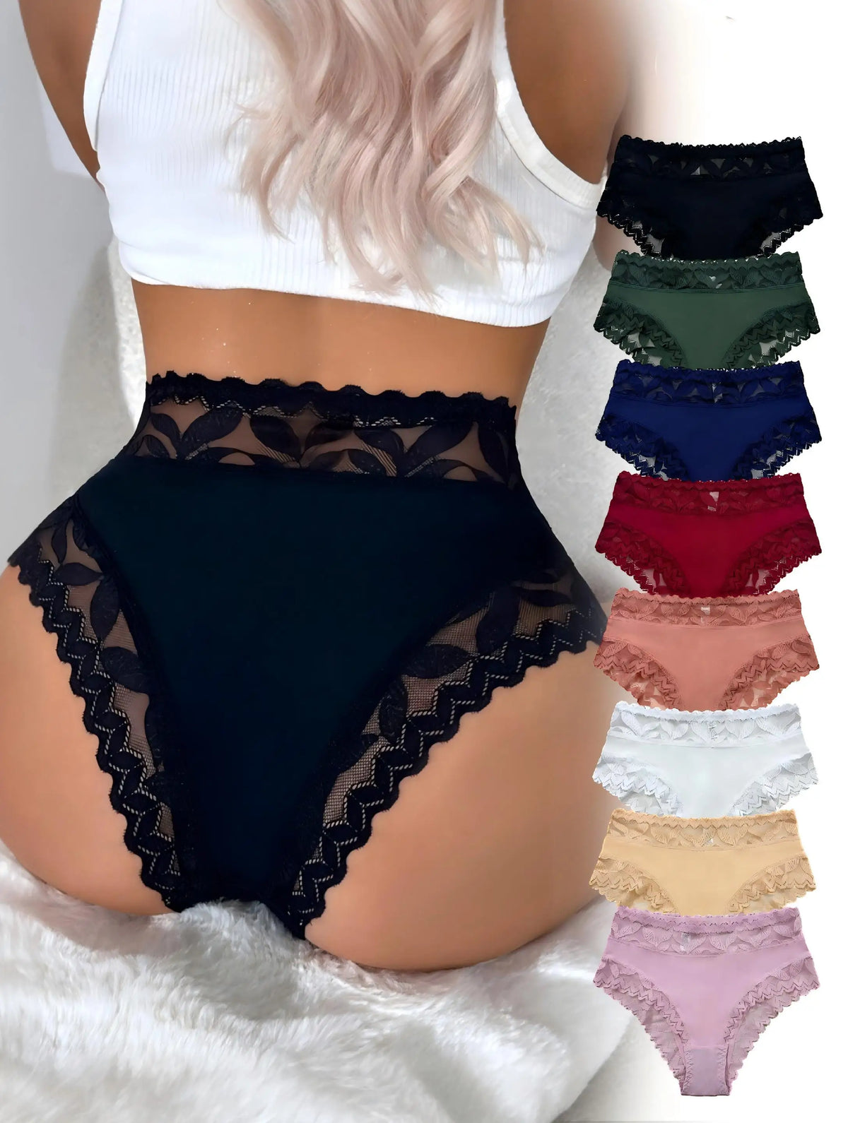 8-Piece Set sexy lingerie Hollow-out lace spliced fabric Women&