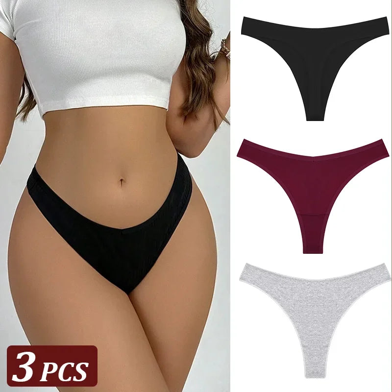 3-Piece Seamless Thong Panty Set – Soft Cotton Women&
