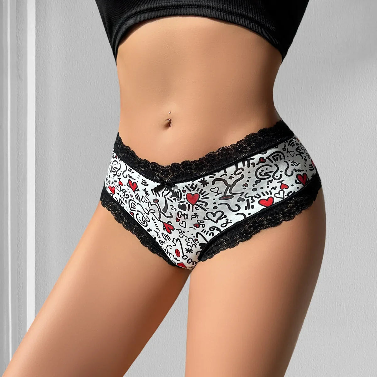 1pcs Low Waist Print Decor Sexy Lace Women&
