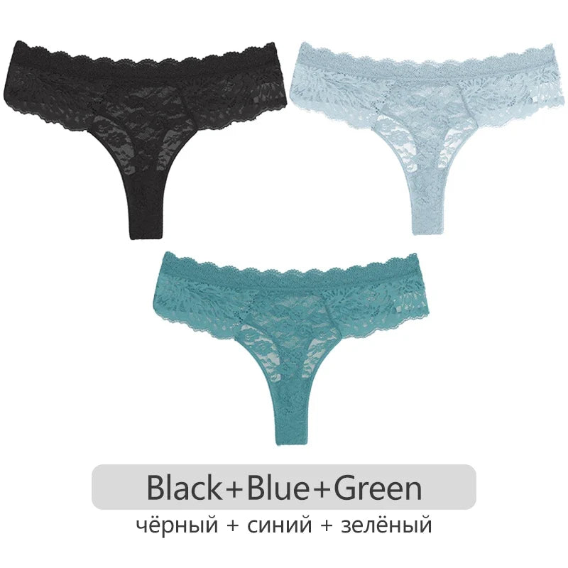 Full Lace Thongs – 3-Piece Lingerie Set for Women