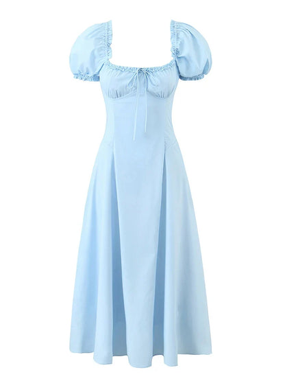 Bowknot Ruffles Light Blue Midi Dress Women&