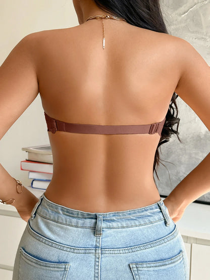 Half Cup Lace Women Strapless Bra Stylish Push Up Underwire Bra Comfortable Front Closure Daily Women&
