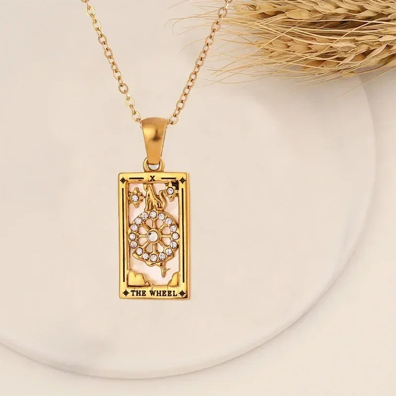 YILUOCD Original Zirconia Tarot Card Necklace Classic Tarot Queen Lover Magician Moon Wealth Amulet Stainless Steel Jewelry