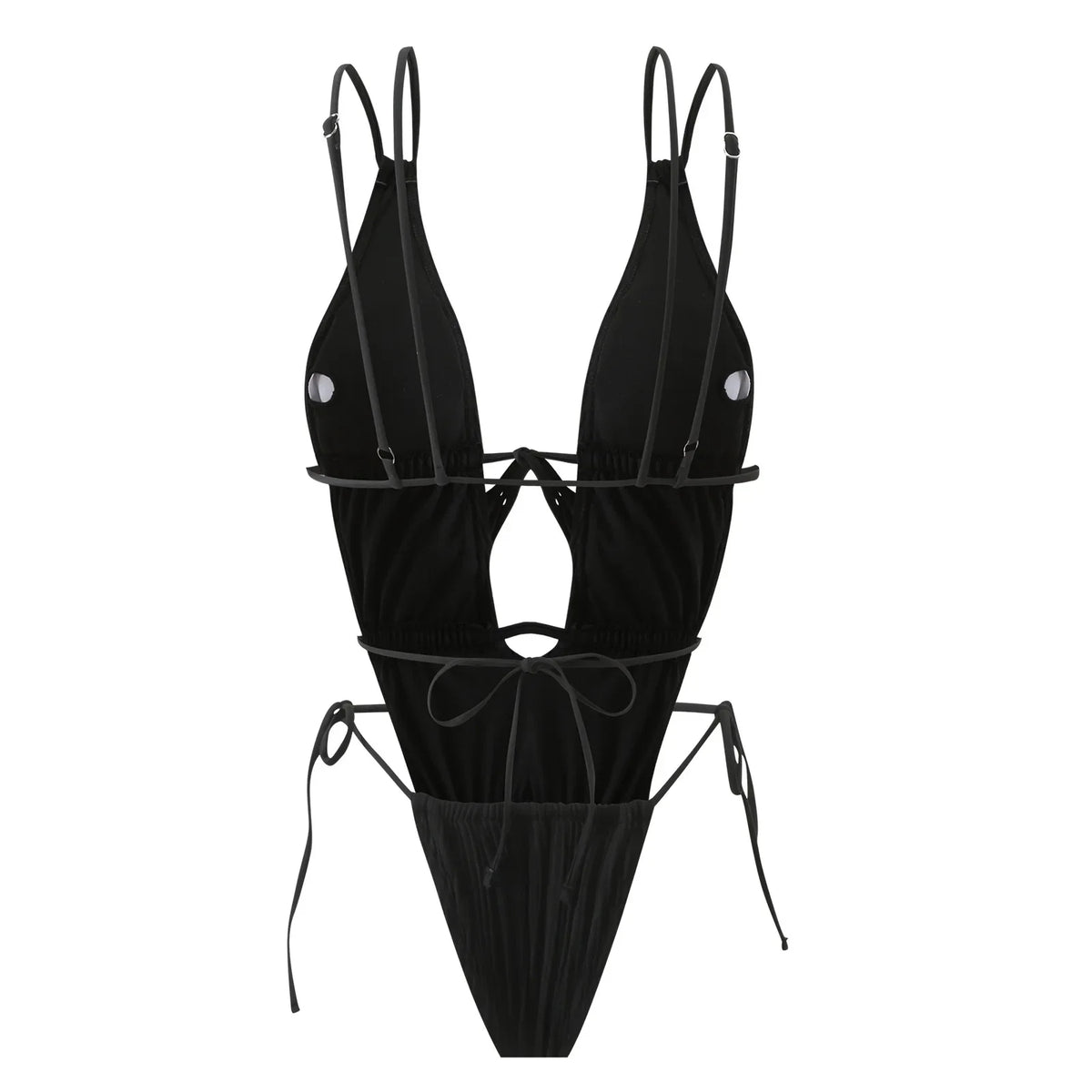 2026 New Deep V One Piece Black Swimsuit Halter Solid Color Women&