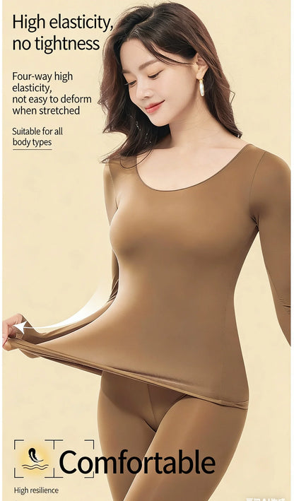 Spring &amp; Autumn Skin-Friendly Top Set Ultra-Thin Seamless Nude Feel High Stretch Long Sleeve Thermal Underwear Women&