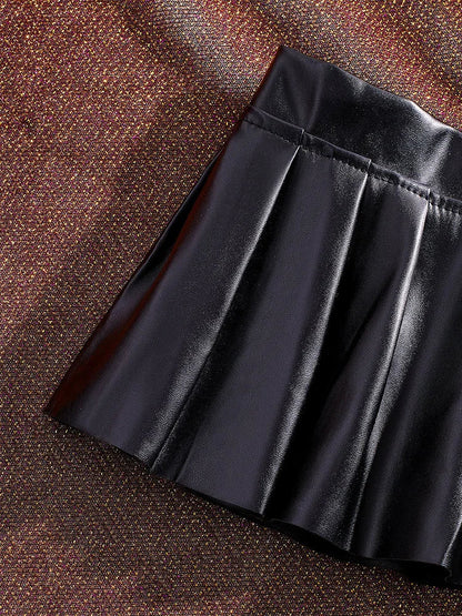 Sexy PU Leather Pleated Skirt Women Solid Basic Mini Skirt Low Waist Skirt Female Nightwear Micro Bikini Skirts Nightclub Skirts