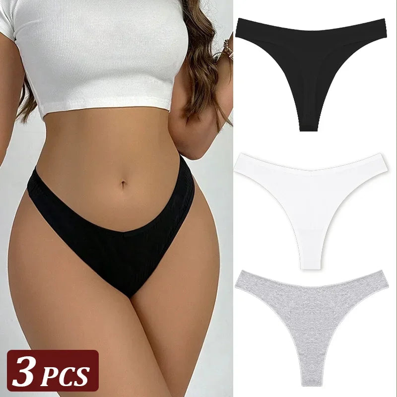 3-Piece Seamless Thong Panty Set – Soft Cotton Women&