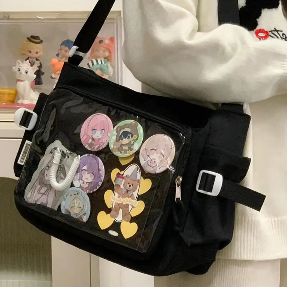Harajuku Canvas Shoulder Bag - Vintage Y2K Style With Spacious Interior And Lightweight