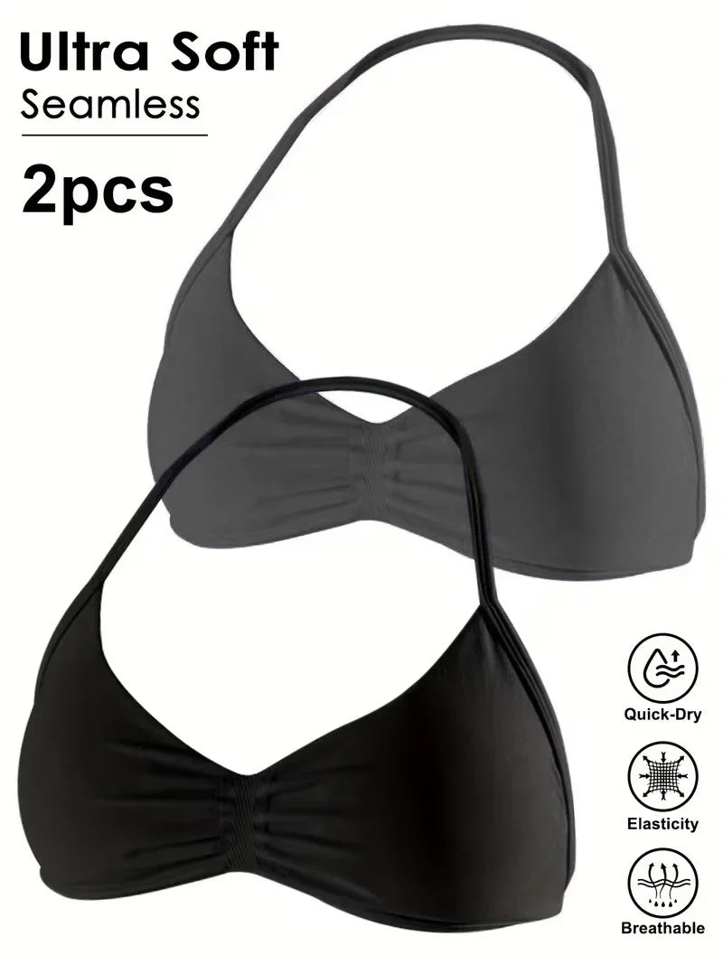 Seamless Sexy Open Back Gym Yoga Crop Top Women Halter Sports Bra Push Up Strappy Padded Workout Tank Tops
