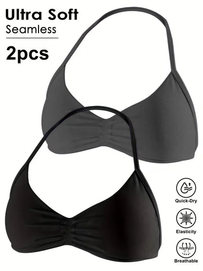 Seamless Sexy Open Back Gym Yoga Crop Top Women Halter Sports Bra Push Up Strappy Padded Workout Tank Tops