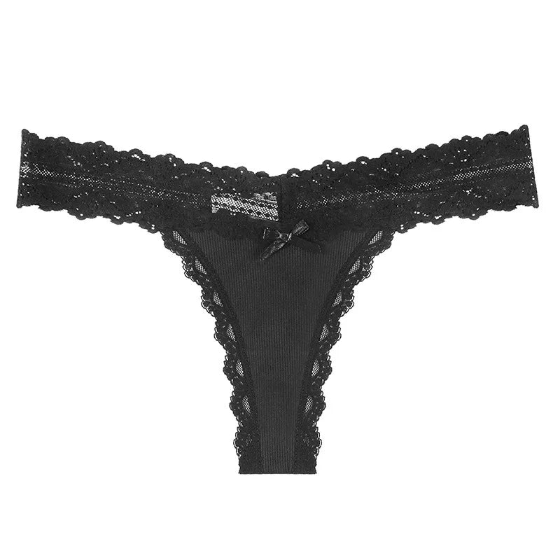 1pcs Low Waist Sexy Lace Elegant Lady Thongs Underwear Solid Breathable Sexy Lingerie Floral Female Panties Bow Women&