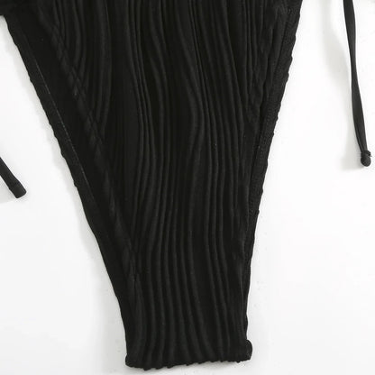 2026 New Deep V One Piece Black Swimsuit Halter Solid Color Women&