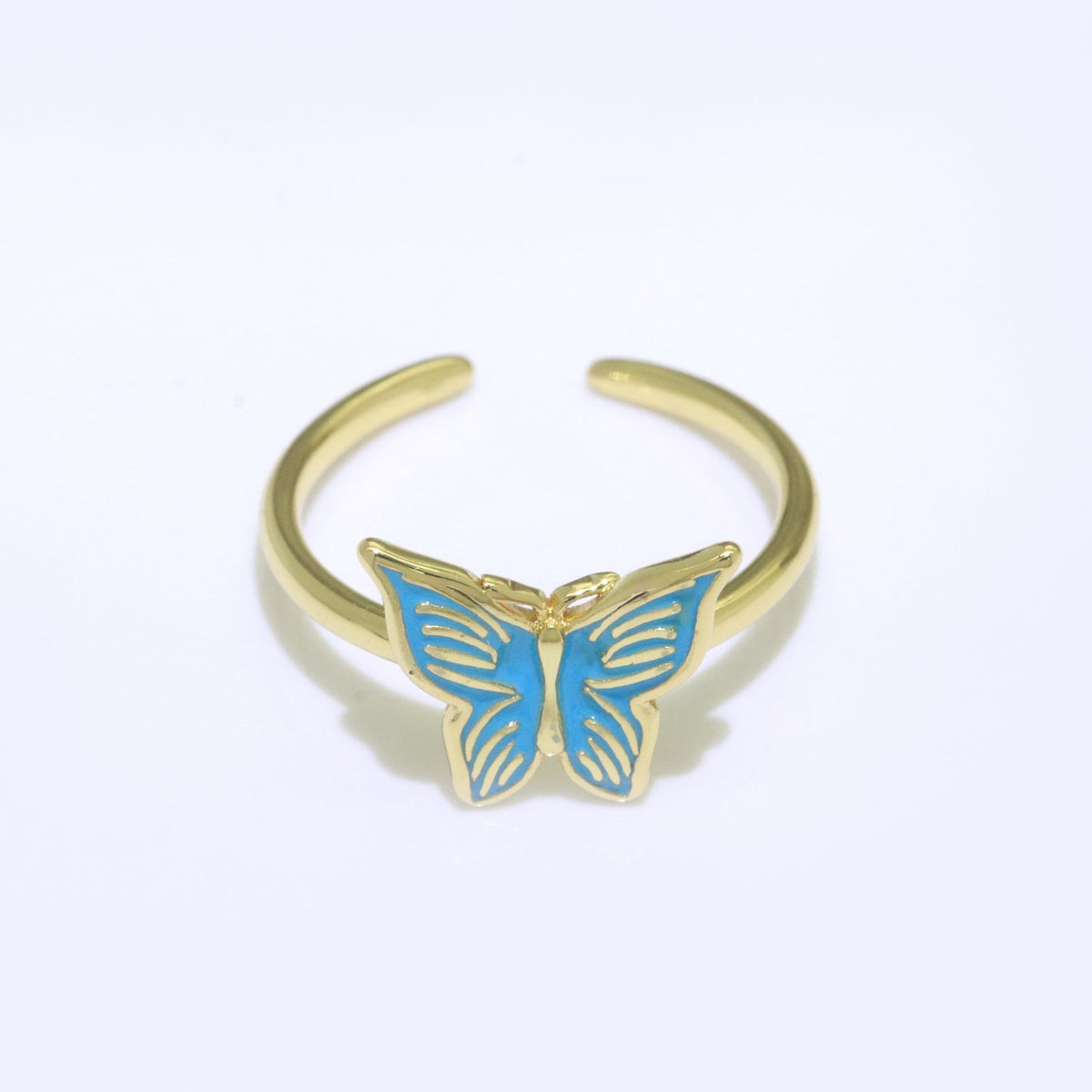 24K Gold Filled Black, Blue, Red, Green, Orange, Pink, Purple, Teal, White, Yellow Enamel Mariposa Ring | S085 - S094