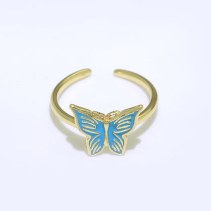 24K Gold Filled Black, Blue, Red, Green, Orange, Pink, Purple, Teal, White, Yellow Enamel Mariposa Ring | S085 - S094