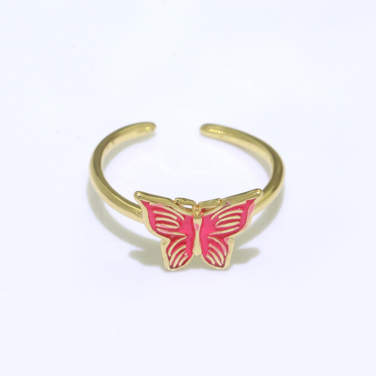 24K Gold Filled Black, Blue, Red, Green, Orange, Pink, Purple, Teal, White, Yellow Enamel Mariposa Ring | S085 - S094