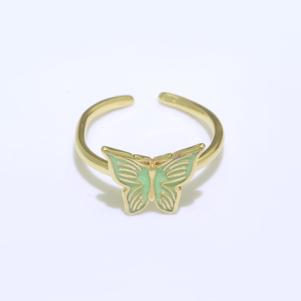 24K Gold Filled Black, Blue, Red, Green, Orange, Pink, Purple, Teal, White, Yellow Enamel Mariposa Ring | S085 - S094
