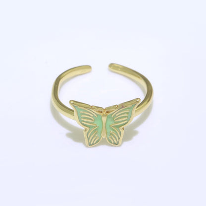 24K Gold Filled Black, Blue, Red, Green, Orange, Pink, Purple, Teal, White, Yellow Enamel Mariposa Ring | S085 - S094