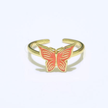 24K Gold Filled Black, Blue, Red, Green, Orange, Pink, Purple, Teal, White, Yellow Enamel Mariposa Ring | S085 - S094