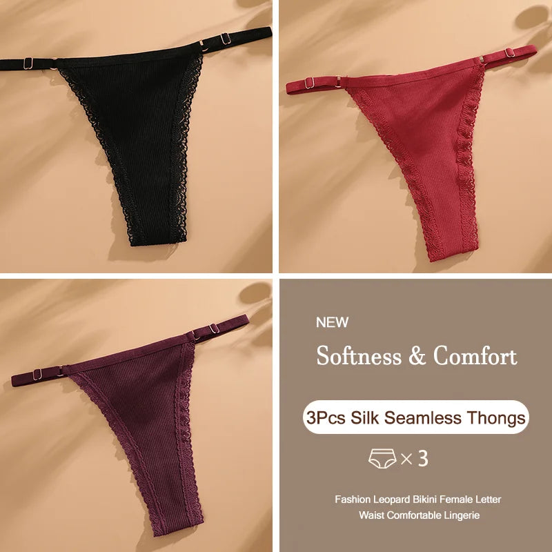 3-Piece Cotton G-String Thong Set for Women