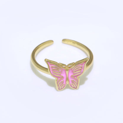 24K Gold Filled Black, Blue, Red, Green, Orange, Pink, Purple, Teal, White, Yellow Enamel Mariposa Ring | S085 - S094