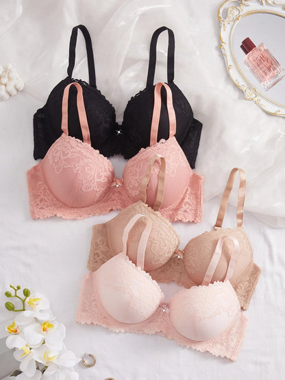 4Pcs Daily Plus Size Floral Lace Women&