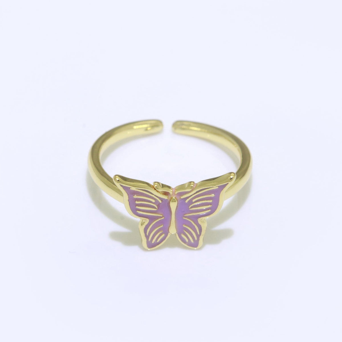 24K Gold Filled Black, Blue, Red, Green, Orange, Pink, Purple, Teal, White, Yellow Enamel Mariposa Ring | S085 - S094
