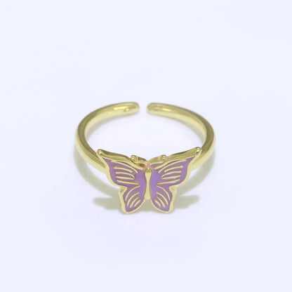 24K Gold Filled Black, Blue, Red, Green, Orange, Pink, Purple, Teal, White, Yellow Enamel Mariposa Ring | S085 - S094