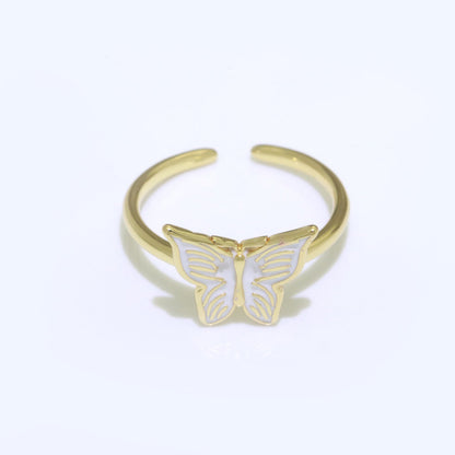 24K Gold Filled Black, Blue, Red, Green, Orange, Pink, Purple, Teal, White, Yellow Enamel Mariposa Ring | S085 - S094